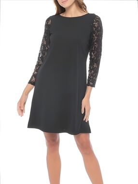 Marina Cocktail Lace Sleeve Dress Black Size 16